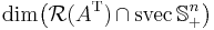 \dim\!\left(\mathcal{R}(A^{\rm T})_{}\!\cap\mbox{svec}\,\mathbb{S}_+^{_{}n}\right)